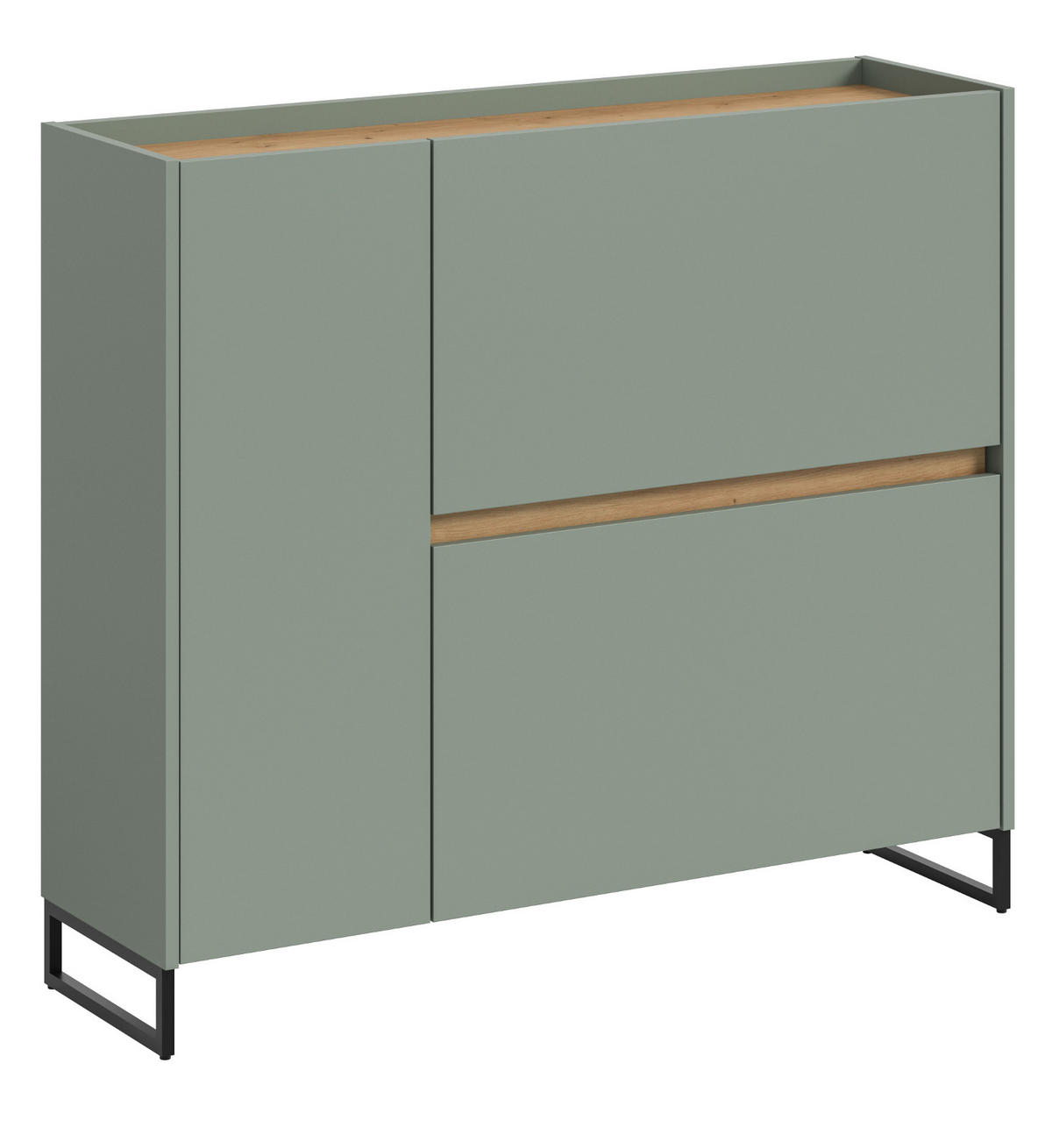 SCHUHKIPPER Salbei grün, Artisan Eiche 110 x 94 cm, Schuhschrank mit Soft-Close - Salbeigrün/Schwarz, Holzwerkstoff/Metall (110/94/32cm) - Inn.Furn