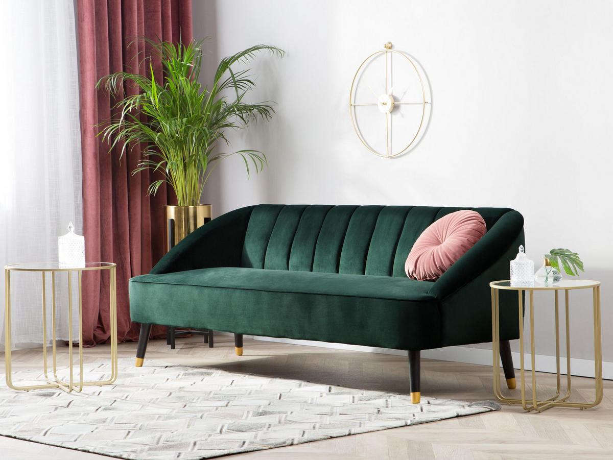 3-SITZER-SOFA Samtstoff Smaragdgrün Alsvag - Hellgrün, Textil (191/73/73cm) - Beliani