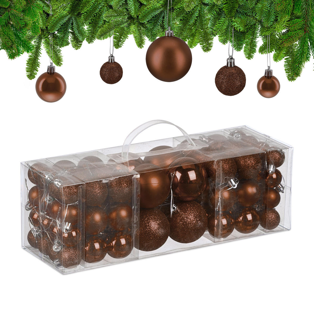 76XWEIHNACHTSKUGELN - Braun, Kunststoff (6/7/6cm) - Relaxdays