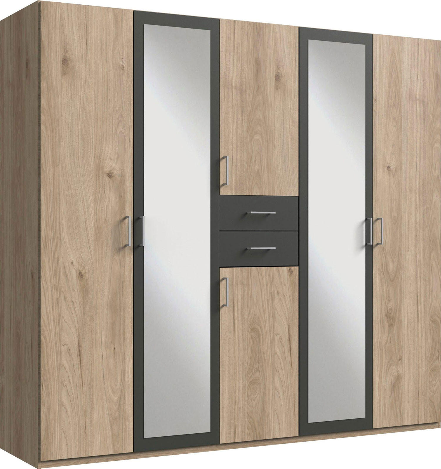 KLEIDERSCHRANK Diver Eiche Sägerau / graphit 225 / 58 / 207cm - Eichefarben/Graphitfarben, Holz/Holzwerkstoff (225/207/58cm) - Wimex