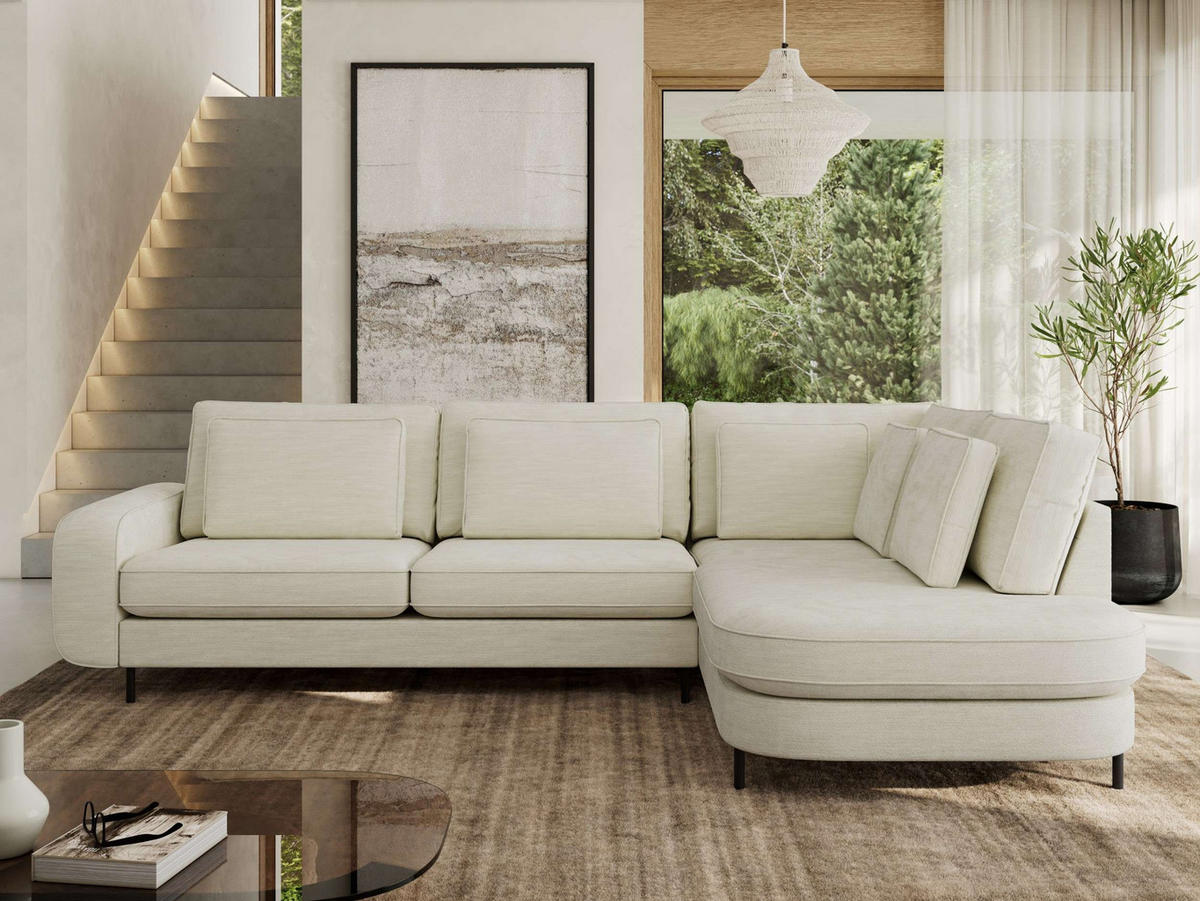 ROHOVÁ SEDAČKA CALENO L - Krémová Hrubě tkaná žinylka - Levá Strana - černá/krémová, kov/textil (317/225cm) - MKS