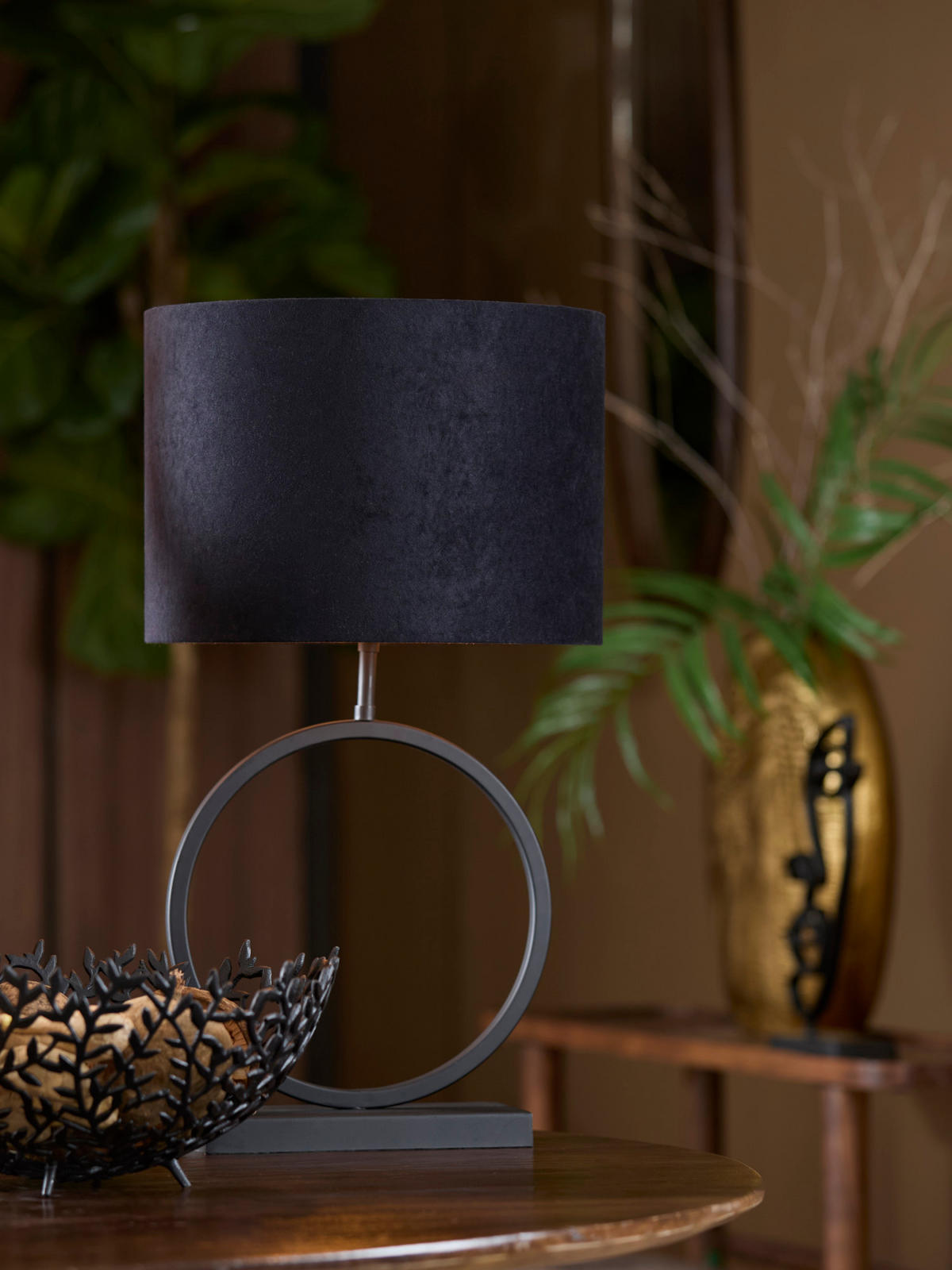 LAMPENSCHIRM Samt Schwarz Ø35/25 cm - Schwarz, Textil (35/35/25cm) - Light & Living