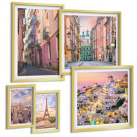 BILDER SET 5er Set - 50x50 cm & 20x30 cm & 40x60 cm Goldrahmen - New York Paris Oia Warschau Dämmerung - Goldfarben, Kunststoff (40/60cm) - TULUP