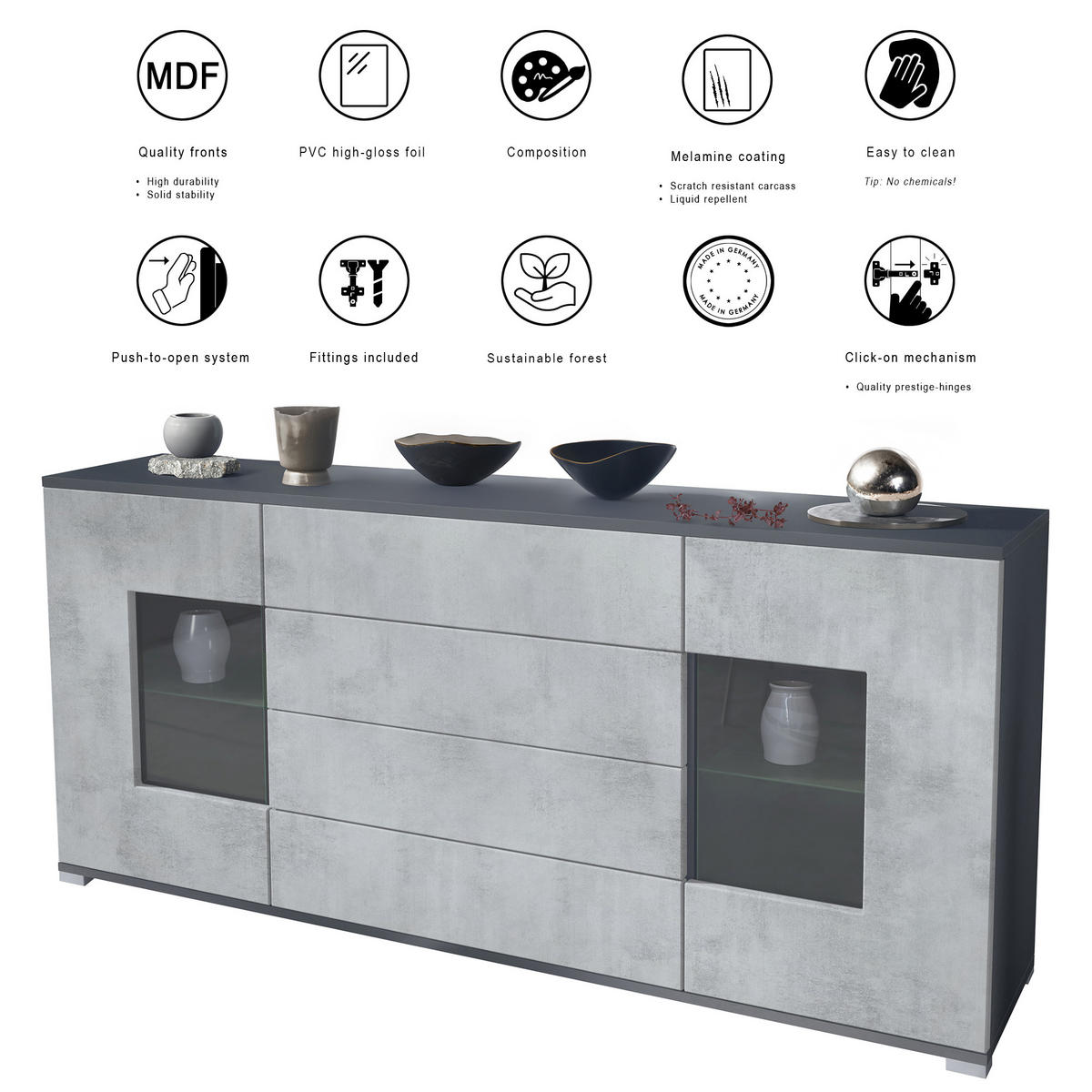 SIDEBOARD Grömitz Avola-Anthrazit - Anthrazit, Holzwerkstoff (166.5/75.5/35cm) - Vladon