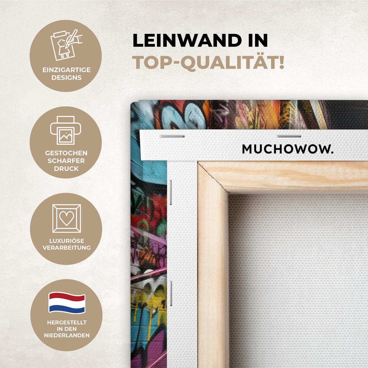 LEINWANDBILD Treppe - Graffiti - Farben - Kunst 40x30 cm - Multicolor, Textil (40/30cm) - MuchoWow