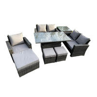GARTENMÖBEL-SET HÖHENVERSTELLBARER ESSTISCH BEISTELLTISCH 3 HOCKER Polyrattan Dunkelgrau Gemischt 8-Sitzer - Dunkelgrau, Metall - Fimous