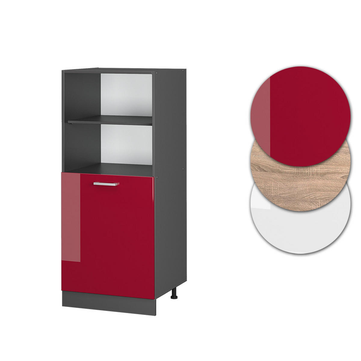 HERDUMBAUSCHRANK R-Line Rot Hochglanz 60 cm - Bordeaux/Anthrazit, Holzwerkstoff (60/143/57cm) - Vicco