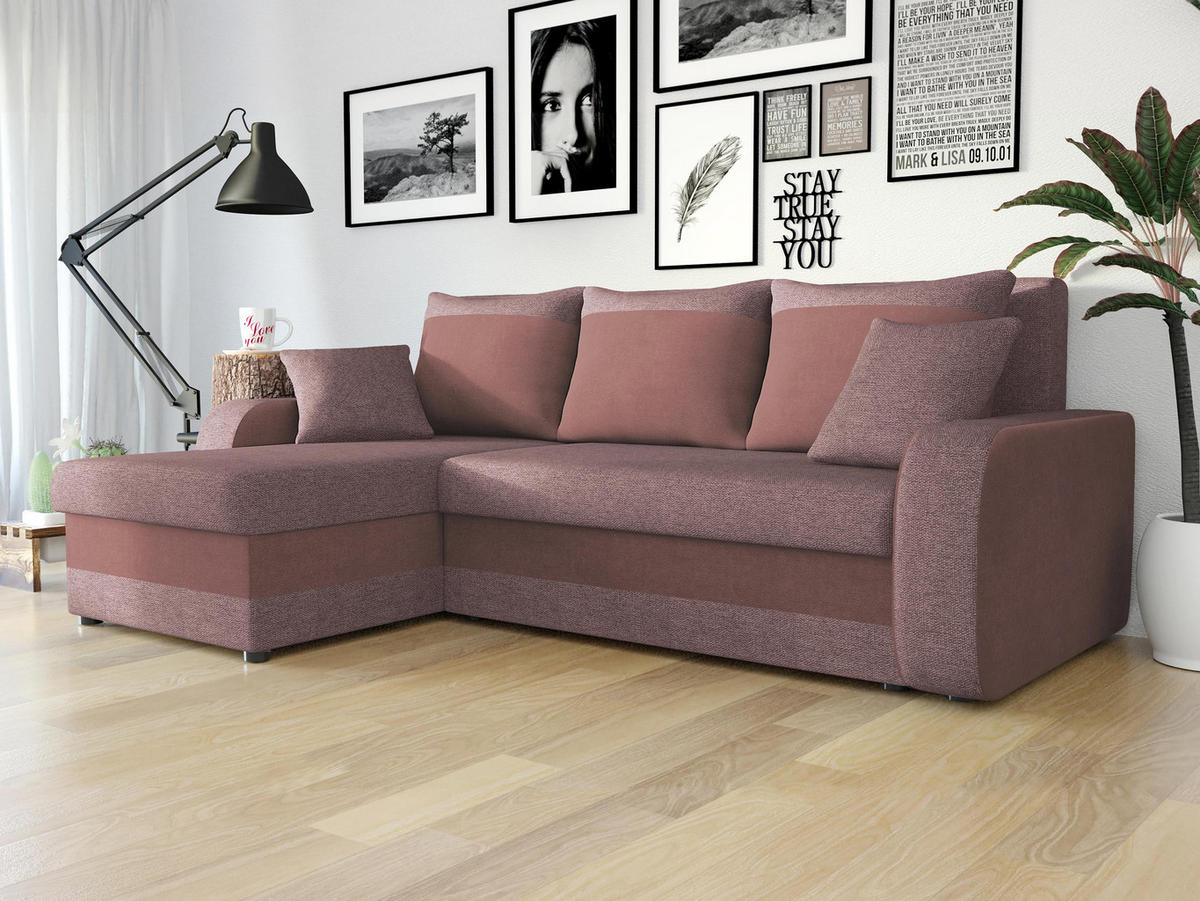 ECKSOFA Kris Lux - Dunkelrosa/Schwarz, Holz/Kunststoff (238/147cm) - MIRJAN24