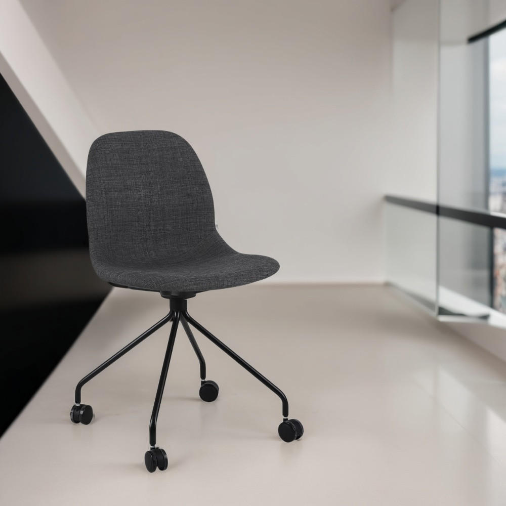 DREHSTUHL Stoff mit ergonomischer Form, Rollen und 360° Drehfunktion CERANO, Anthrazit 46x49x86 cm - Anthrazit/Schwarz, Textil/Metall (46/86/49cm) - KADIMA DESIGN