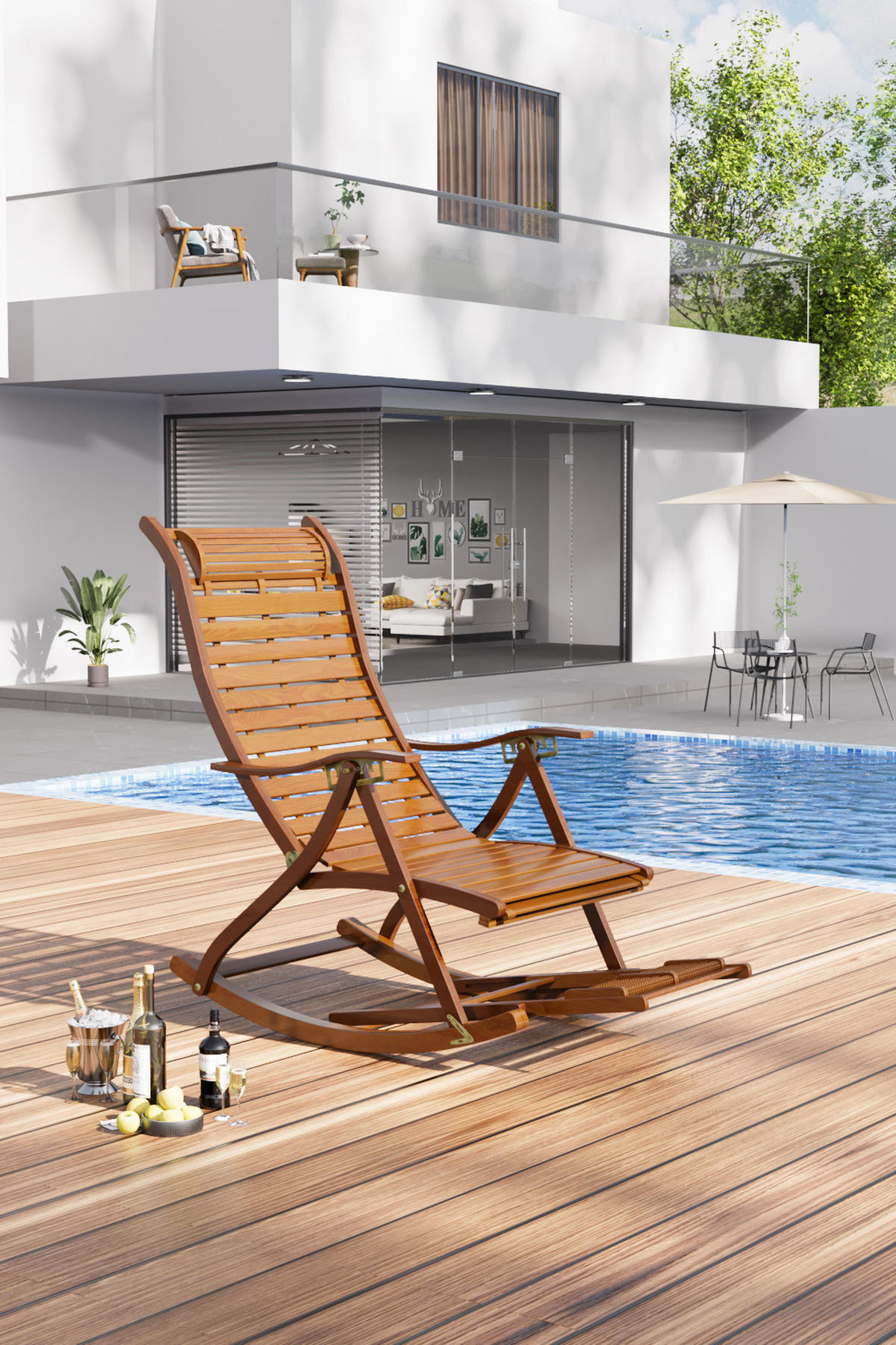 GARTENSCHAUKELSTUHL Relaxsesselaus aus Bambus Stahl in Braun für Garten Balkon klappbar verstellbar 47 x 95 x 72-108 cm Belastbarkeit 150 kg - Braun, Metall (47/108/95cm) - Livingandhome