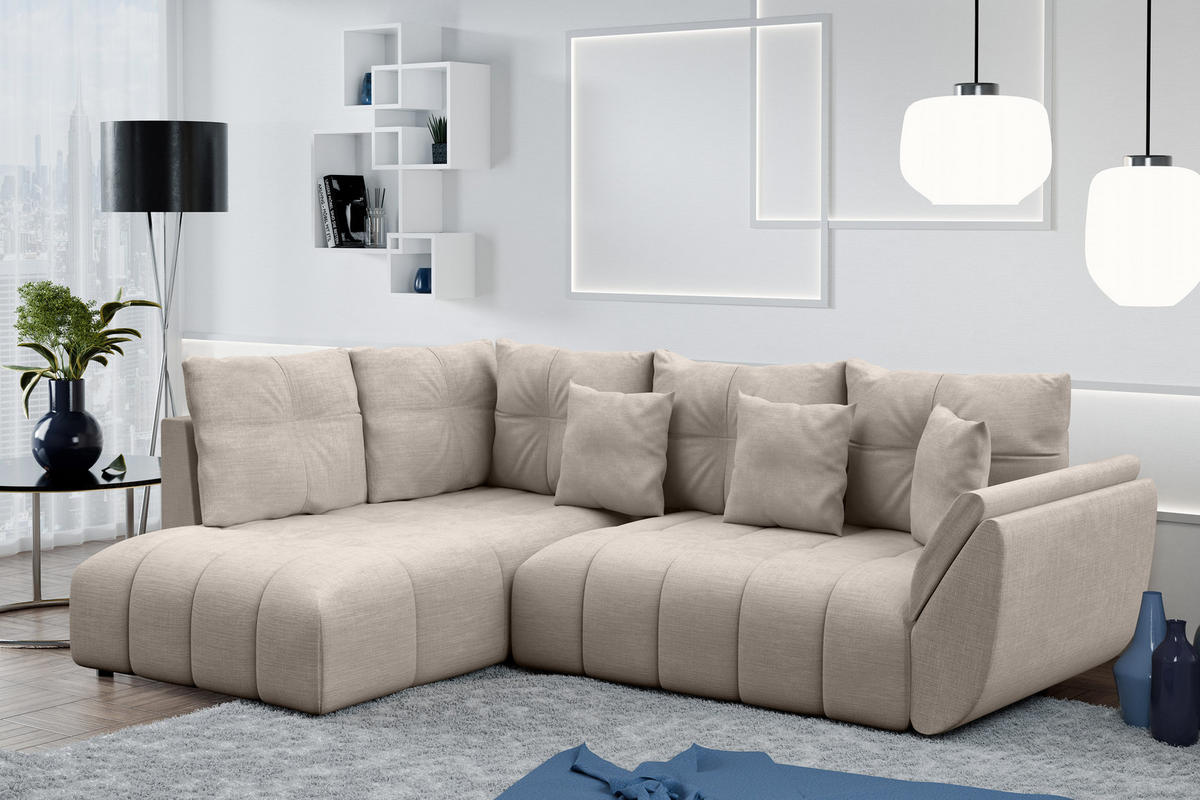 ECKSOFA L Form Corleone Hellbraun 266/182/91 cm mit Schlaffunktion - Schwarz/Bronzefarben, Kunststoff/Textil (266/182cm) - AX Living