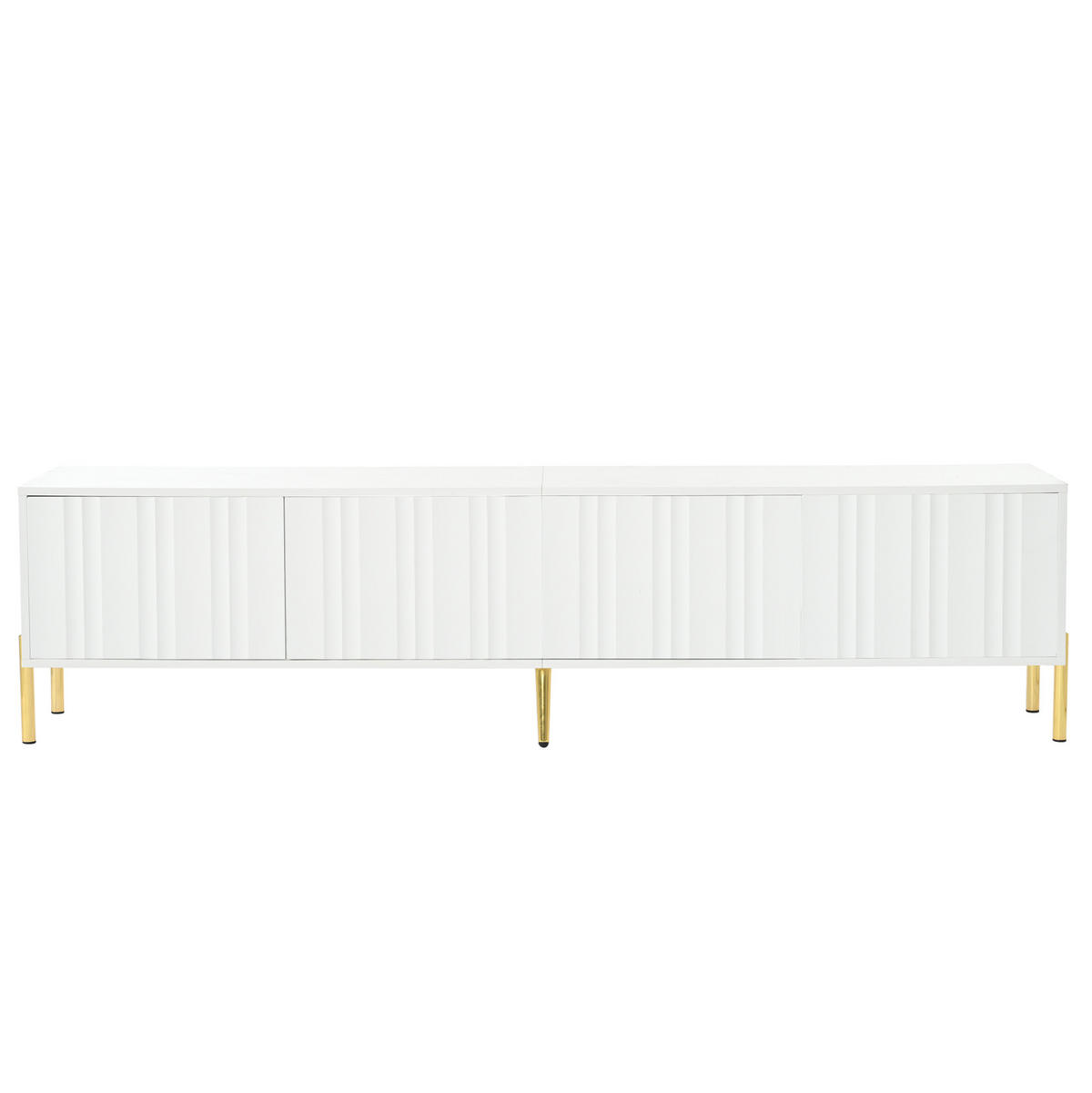 TV ormarić 190/38/48 cm bijeli od MDF-a i iverice s 4 vrata i zlatnim nogama - bijela, drvni materijal (190/48/38cm) - OKWISH