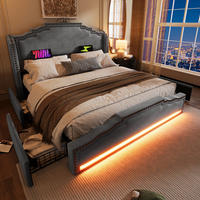 POLSTERBETT aus Samt 140x200 cm in Grau mit LED & 4 Schubladen, Matratze - Grau, Textil (140/200cm) - Modfu