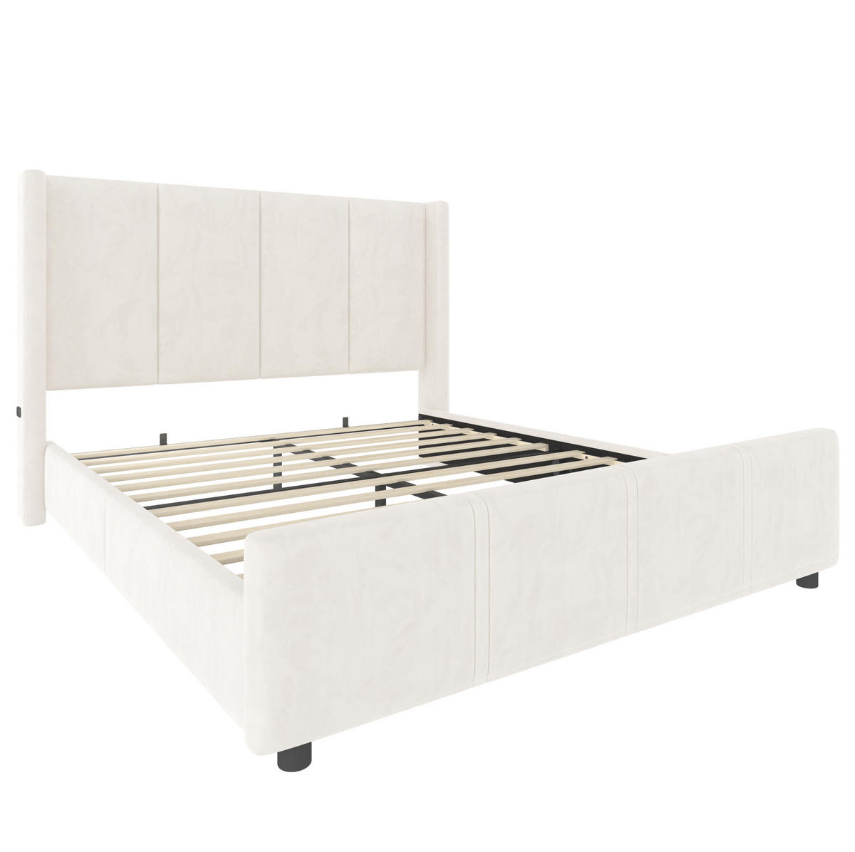 POLSTERBETT 140/200 cm aus Samt mit USB-Anschlüssen und hohem Kopfteil Beige - Beige, Textil (140/200cm) - Modenvie