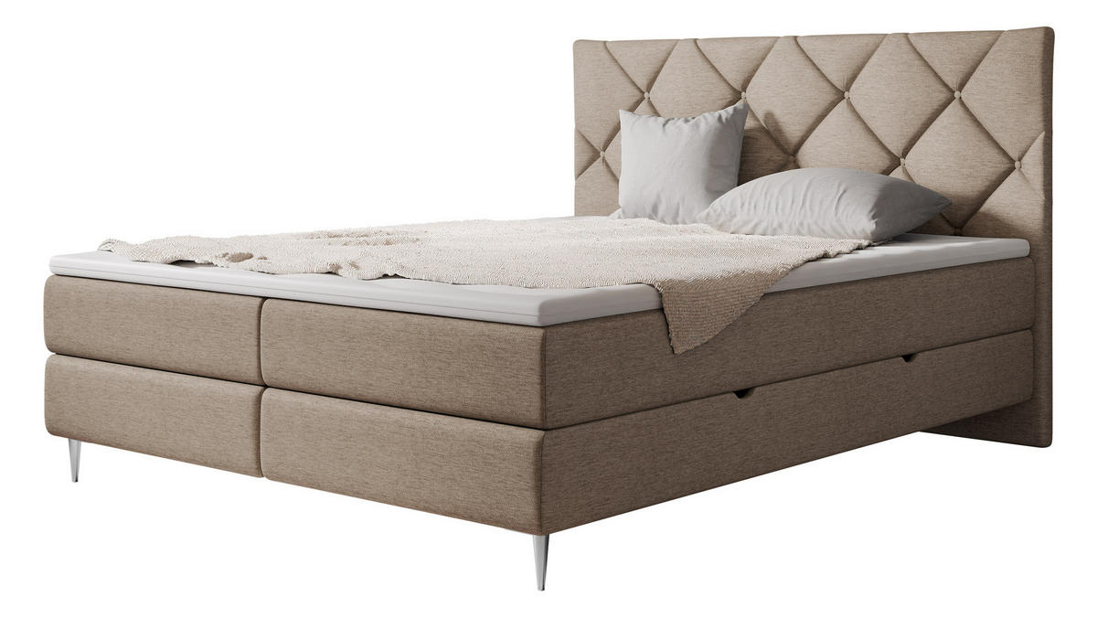 BOXBETT Letra - Chromfarben/Hellbraun, Holz/Textil (140/200cm) - MIRJAN24