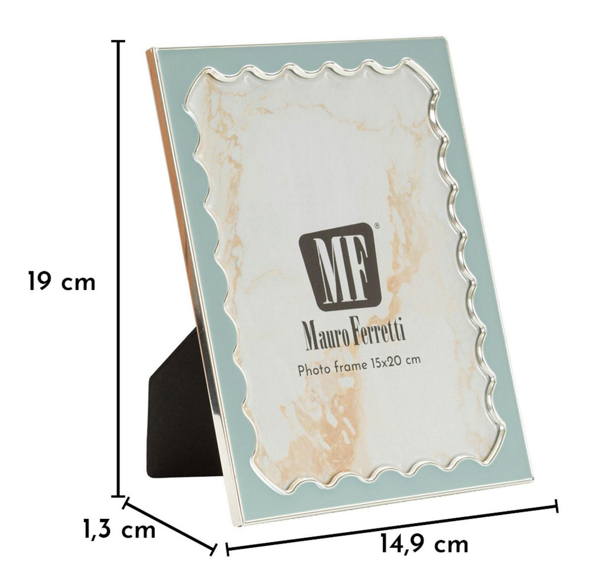 BILDERRAHMEN Juliette, Fotoformat 12,5 x 17,5 cm, hellblau und silberfarben, Zink und Glas, Rahmen 14,9 x 1,3 x 19 cm - Silberfarben/Hellblau, Glas/Metall (14.9/19/1.3cm) - Mauro Ferretti