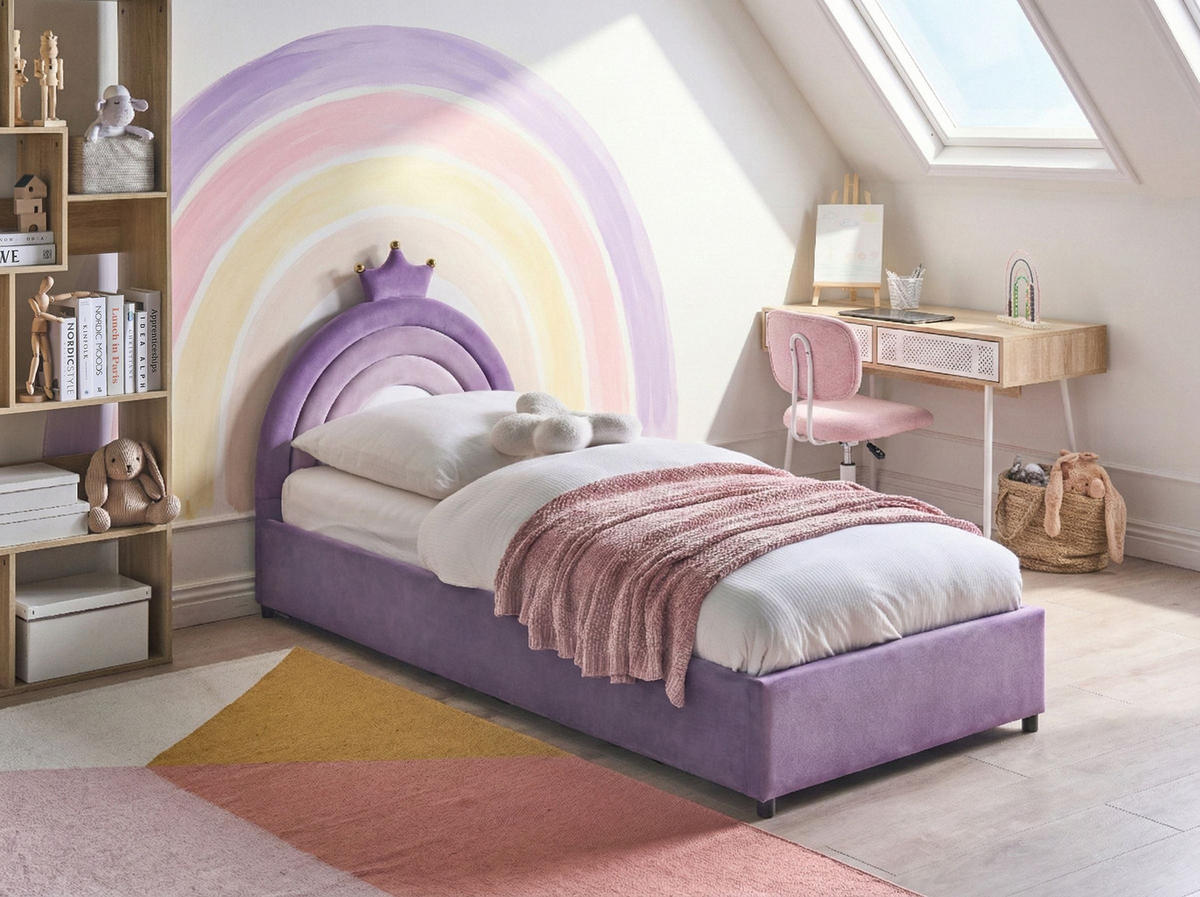 DĚTSKÁ POSTEL s úložným prostorem 90/200 cm Sametová látka Fialová Grisetot - fialová, textil (90/200cm) - Beliani
