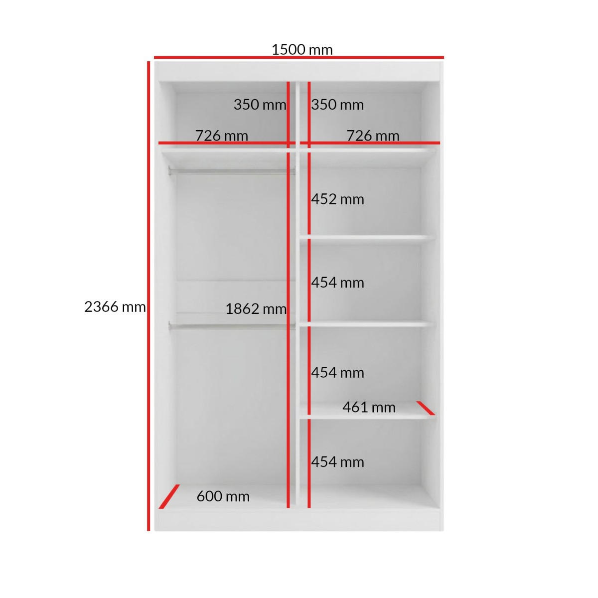 SCHWEBETÜRENSCHRANK mit Spiegel Fiore Plus 2D1L 150 Weiß/Silber - Silberfarben/Weiß, Holzwerkstoff/Metall (150/236/60cm) - mzm24