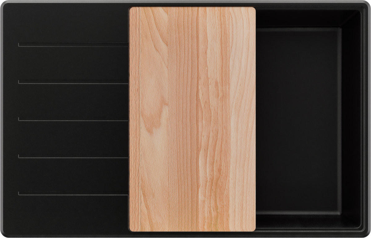 SPÜLBECKEN Kopenhagen, 2-er set Schwarz 78/50 cm 1 Becken + Ablauf-Set + Schneidebrett ab 60er Unterschrank - Chromfarben/Beige, Kunststoff (78/20/50cm) - Primagran