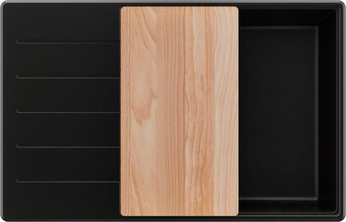 SPÜLBECKEN Kopenhagen, 2-er set Schwarz 78/50 cm 1 Becken + Ablauf-Set + Schneidebrett ab 60er Unterschrank - Chromfarben/Beige, Kunststoff (78/20/50cm) - Primagran