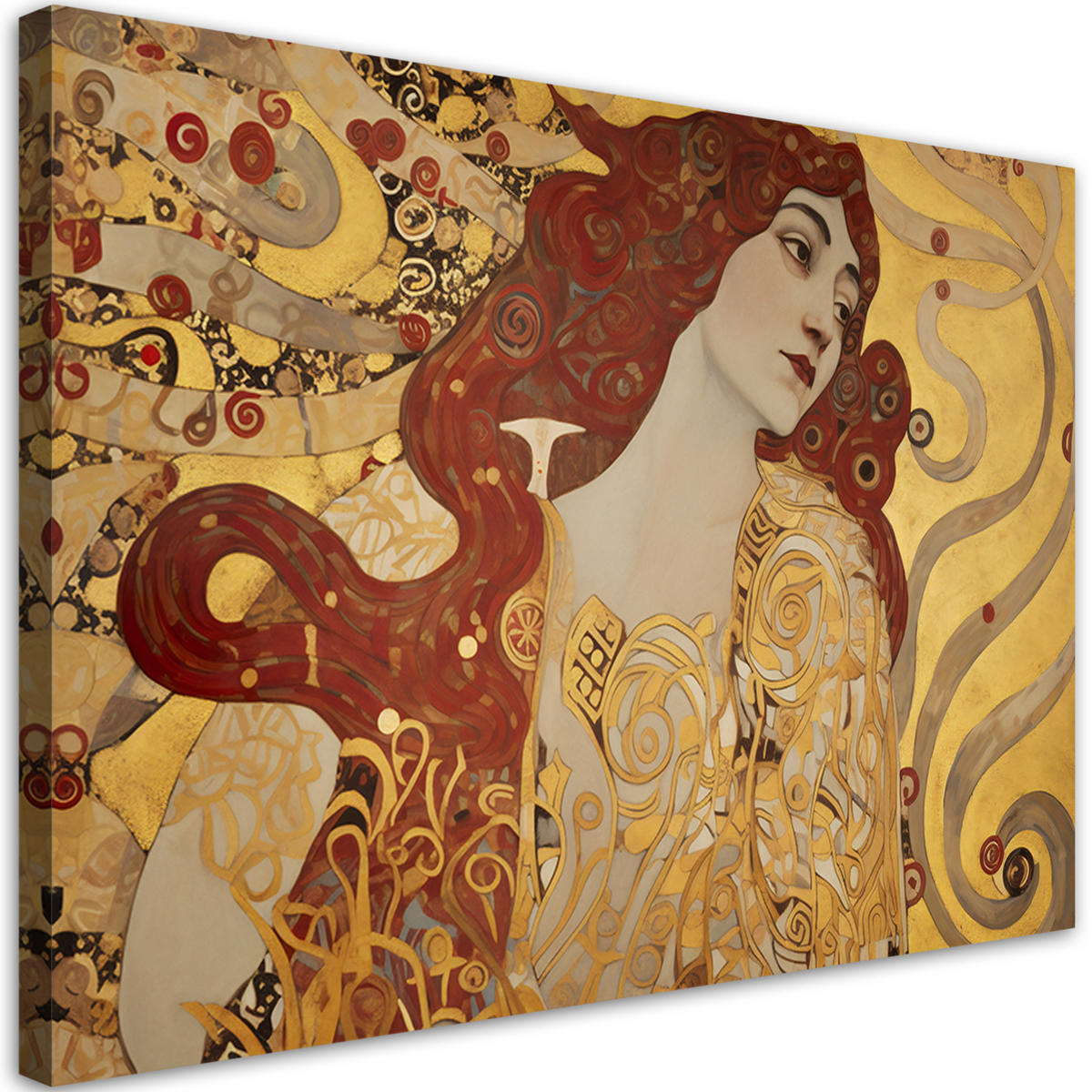 WANDBILD frau mit langem haar g. klimt - Goldfarben, Textil (60/40cm) - Feeby
