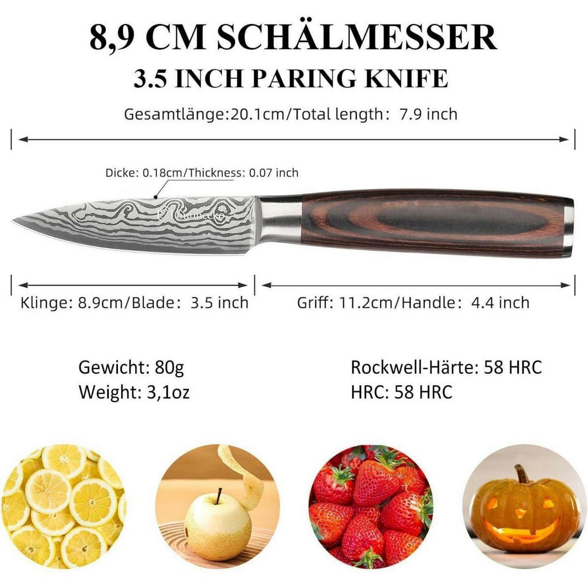 GEMÜSEMESSER 9 cm mit ergonomischem Griff - Silberfarben, Metall (20cm)