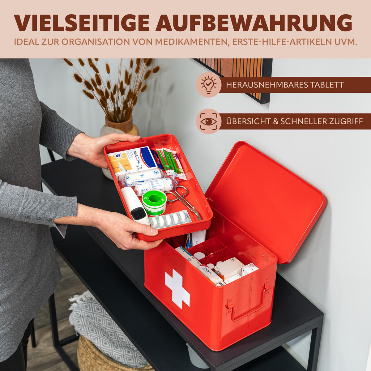 MEDIZINBOX, rot, Metall - Rot, Metall (32.5/20.5/20cm) - eluno