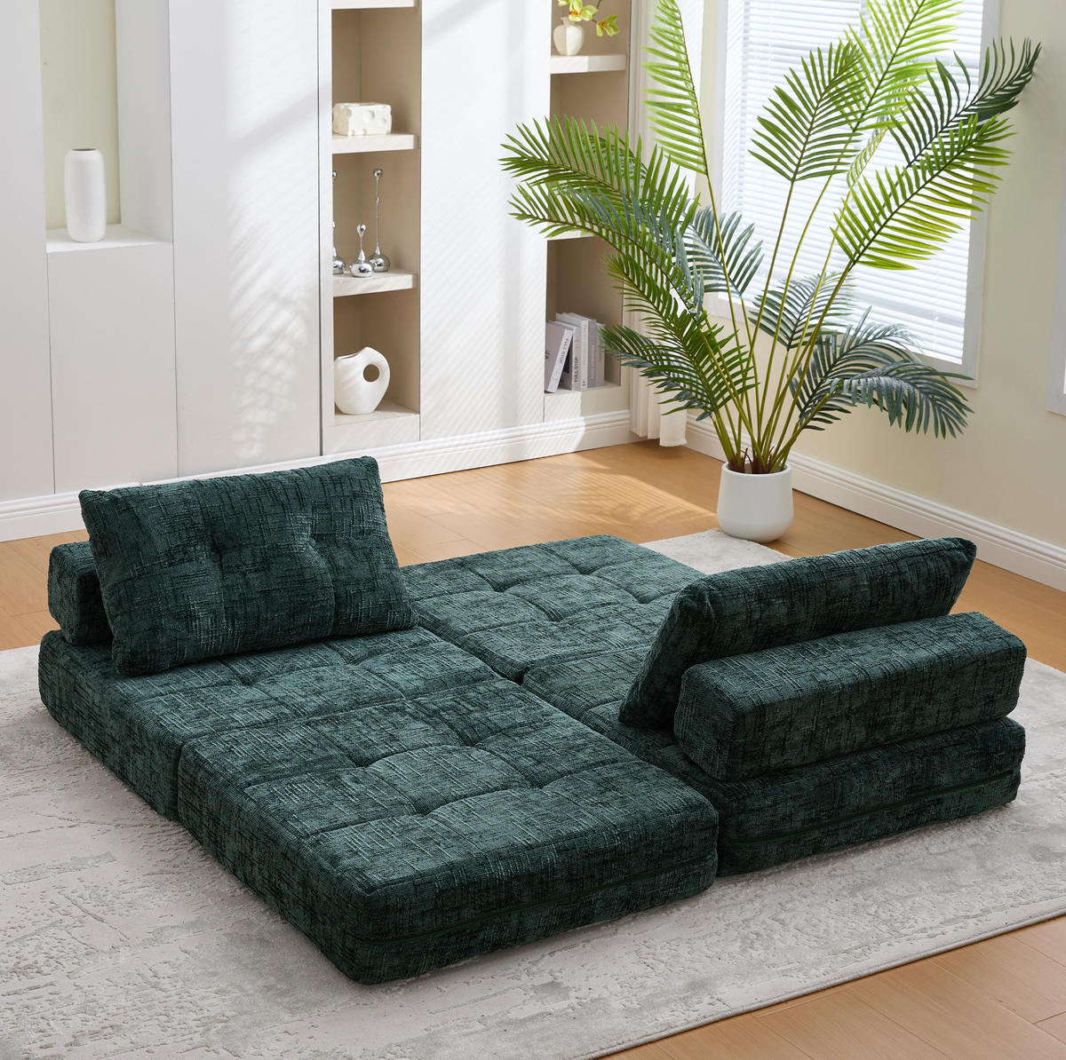 SCHLAFSOFA aus Chenille 79x79x57 cm Smaragdgrün klappbar mit Kissen, Rückenlehne und Schaumstoffpolsterung - Dunkelgrün, Textil (79/57/79cm) - Modfu