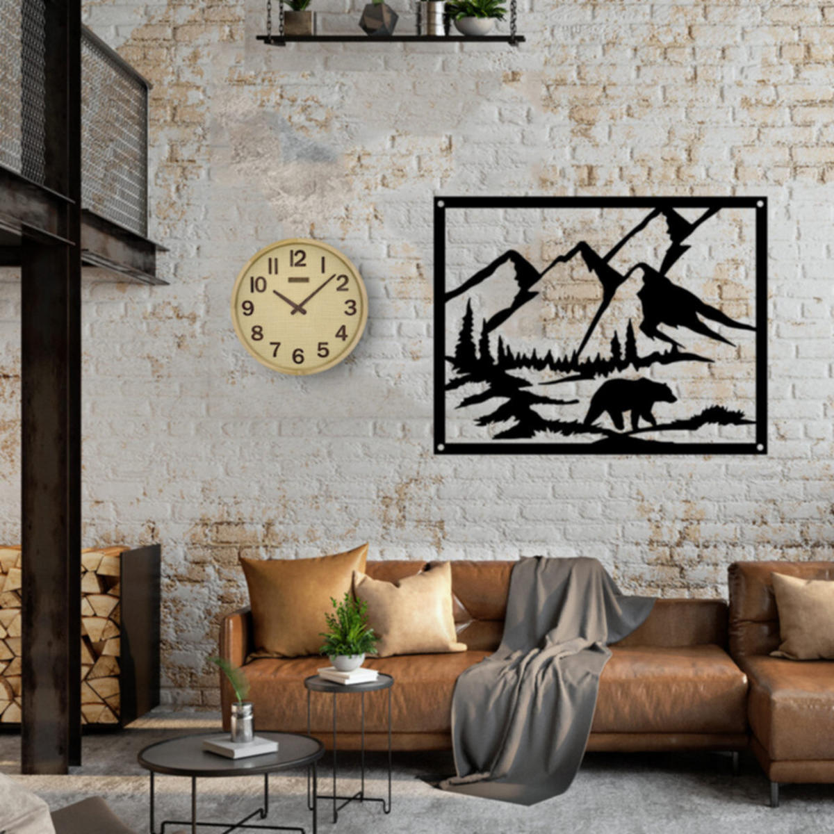 WANDUHR Holz BOHO Rattan SAARBURG Loft Wand Uhr, beige, braun - Beige/Braun, Holz/Kunststoff (30/30/4.8cm) - Holzwerk