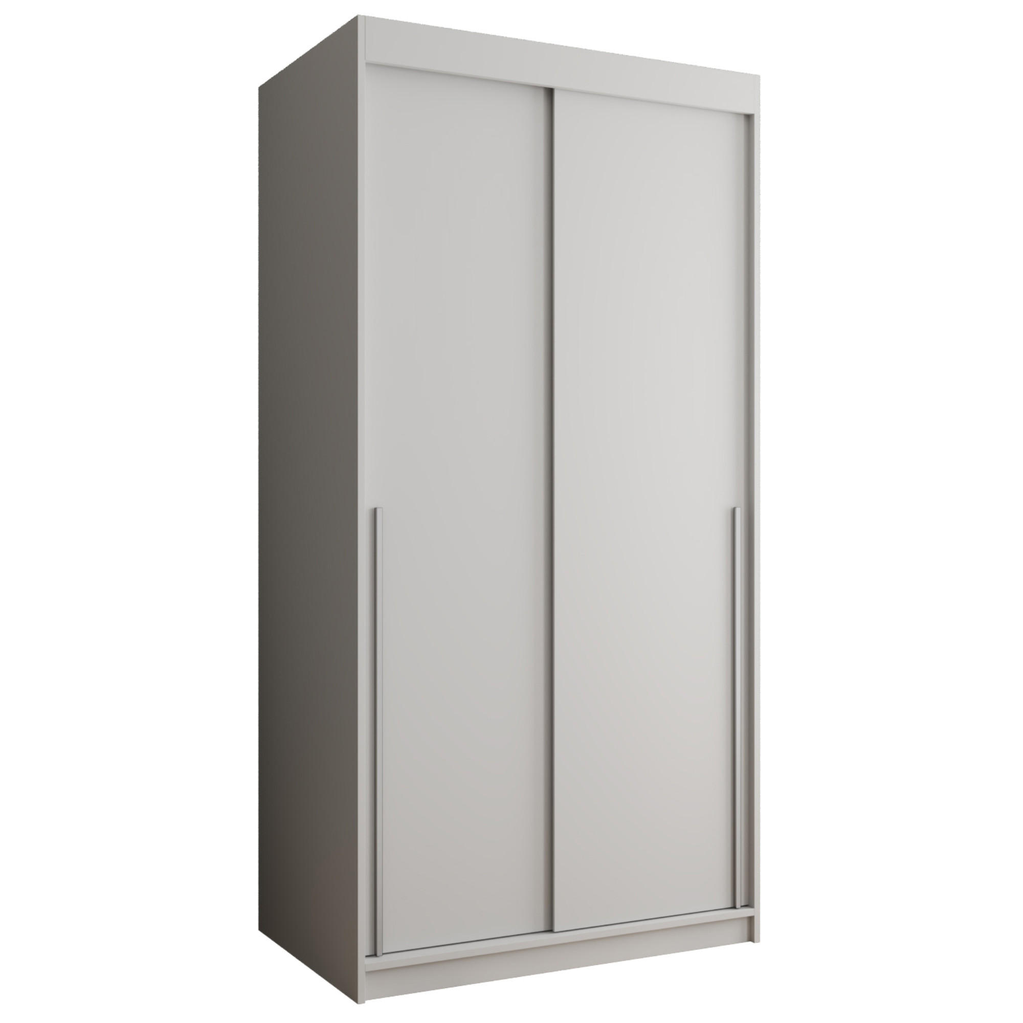 SCHIEBETÜRENSCHRANK 100 cm Breite, Weiß mit silbernem Griff - Silberfarben/Weiß, Holzwerkstoff (100/200/62cm) - Home Collective