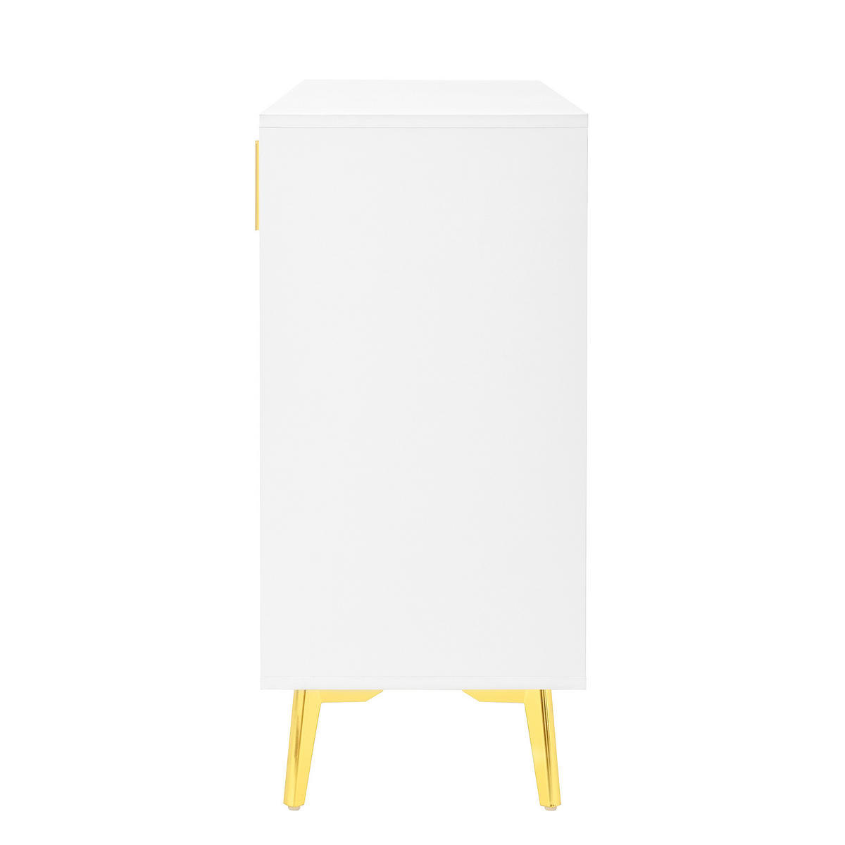 KOMODA Bílá MDF se zlatými detaily, 4 dvířka a 4 zásuvky - bílá, kompozitní dřevo (140/82/38cm) - Urban Meuble