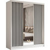 SCHWEBETÜRENSCHRANK Cabinio Weiß Schwarz 180/216/61 cm – mit Spiegel und Lamellen - Schwarz/Weiß, Holzwerkstoff/Kunststoff (180/216/61cm) - AX Living