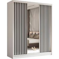 SCHWEBETÜRENSCHRANK Cabinio Weiß Schwarz 180/216/61 cm – mit Spiegel und Lamellen - Schwarz/Weiß, Holzwerkstoff/Kunststoff (180/216/61cm) - AX Living