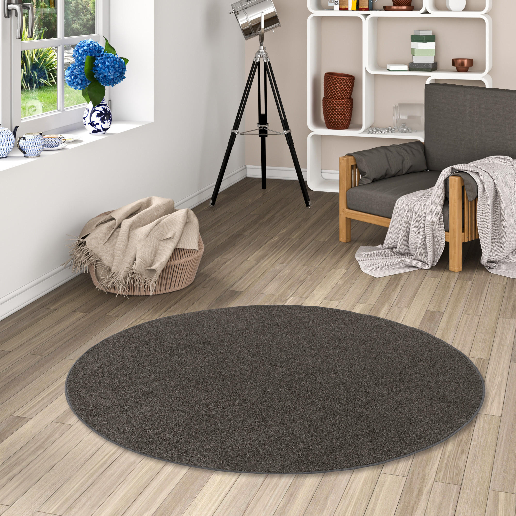 Thumbnail - Snapstyle Trend, Dunkelbraun, Textil, Rund, 133x133 cm, Teppiche & Böden, Teppiche