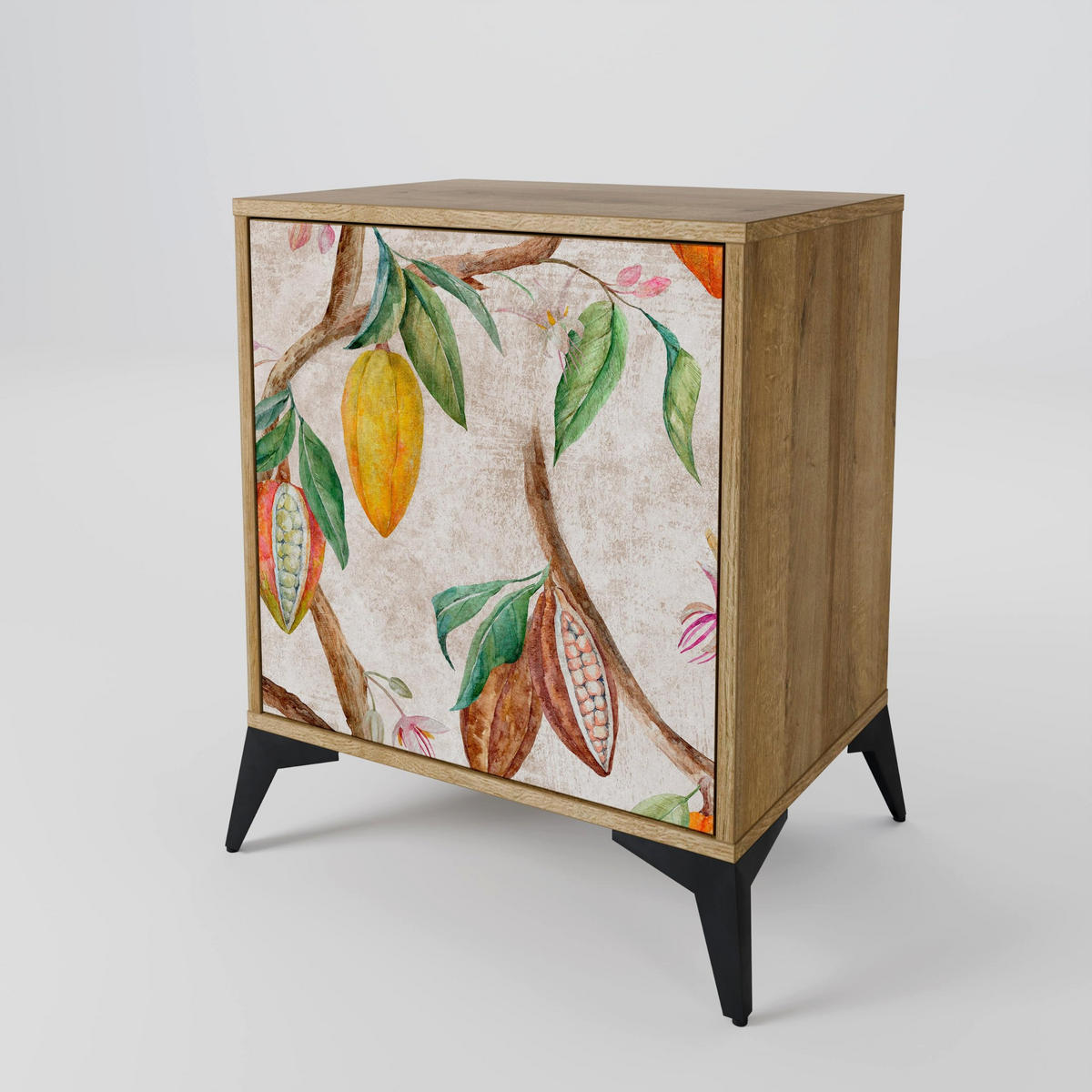 SIDEBOARD COCOA FRUITS, Eichefarben, 57,5x42x67,5 cm, Schwarze Metall-Rahmenfüße - Eichefarben/Multicolor, Holzwerkstoff/Metall (57.5/67.5/42cm) - SpaceRebels