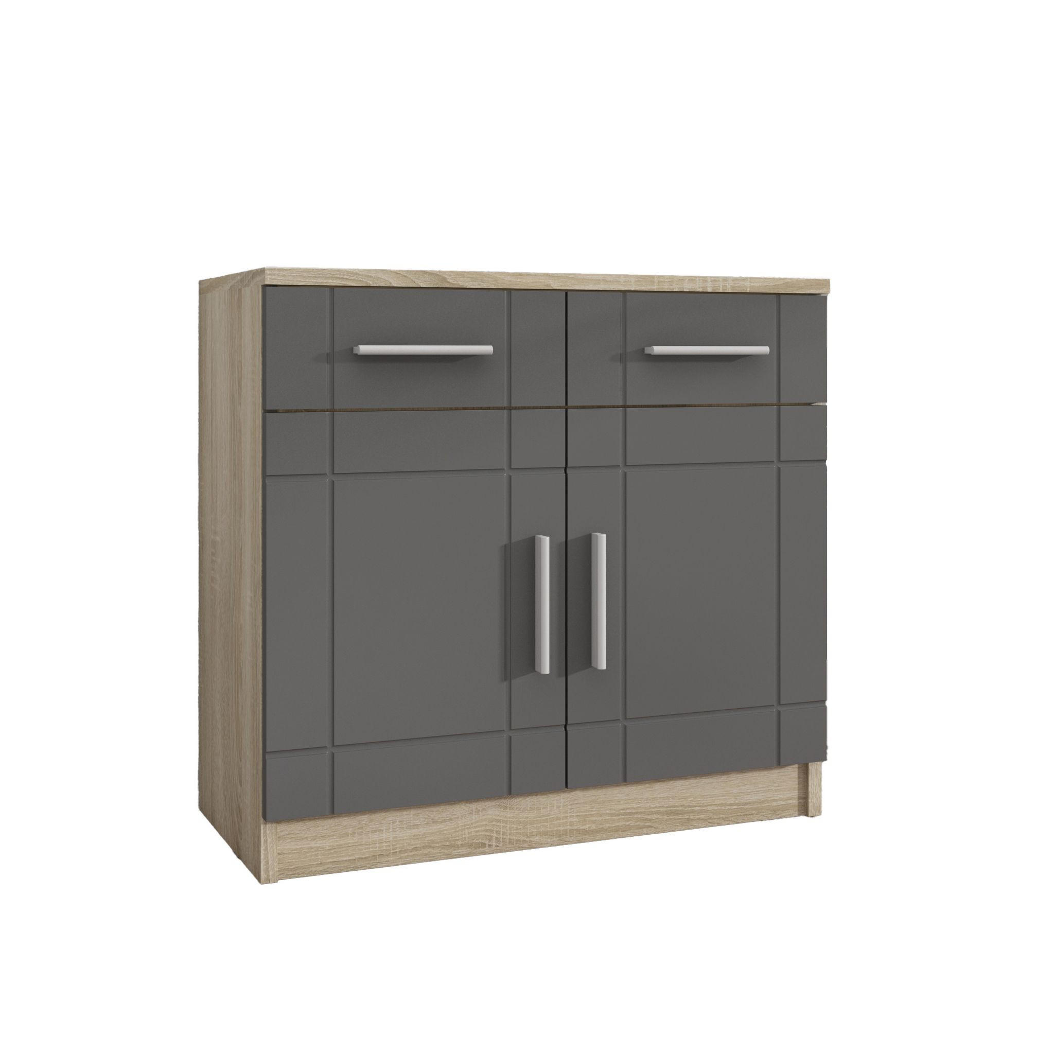 KOMMODE PERUGIA 69/70/37 cm mit 2 Schubladen 2 Türen Sonoma Eiche - Graphitfarben/Grau, Holzwerkstoff (69/70/37cm) - MASSENO