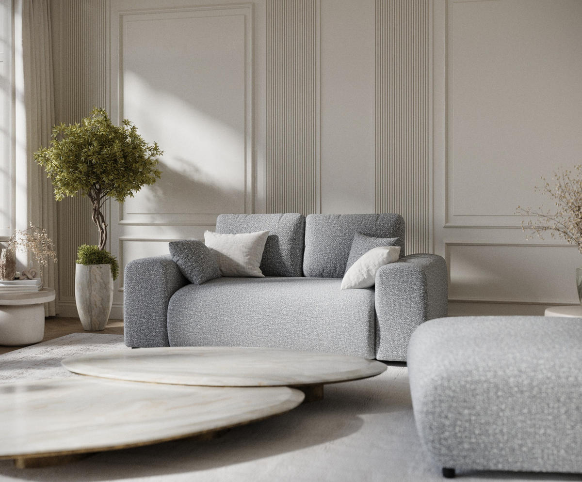 2-SITZER-SOFA Zanzibar Grau Plüschstoff - Schwarz/Grau, Holz/Holzwerkstoff (178/79/108cm) - Maison de Reve