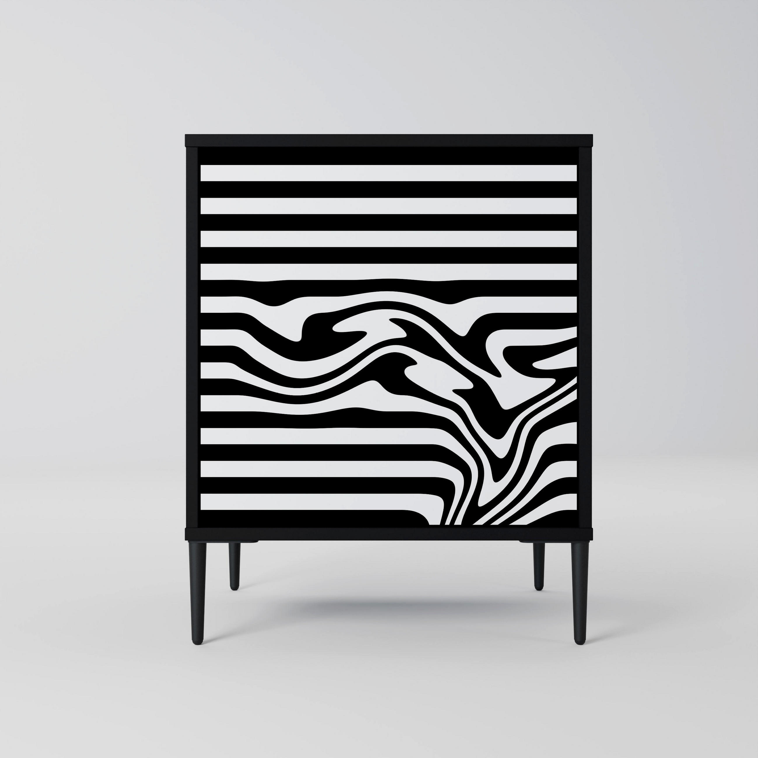 SIDEBOARD SPECTRA SHOWCASE, Schwarz, 57,5x42x72,5 cm, Schwarze Metallfüße - Multicolor/Schwarz, Holzwerkstoff/Metall (57.5/72.5/42cm) - SpaceRebels
