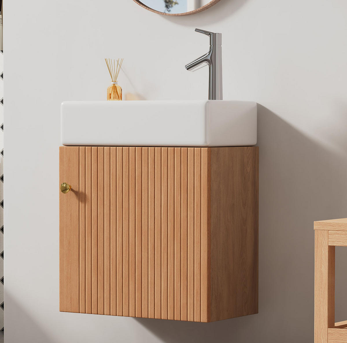 KOMPAKTE Waschtischkombi 46 cm mit Soft-Close in Naturholzoptik - Naturfarben, Holzwerkstoff (46/56/26cm) - BEAOK