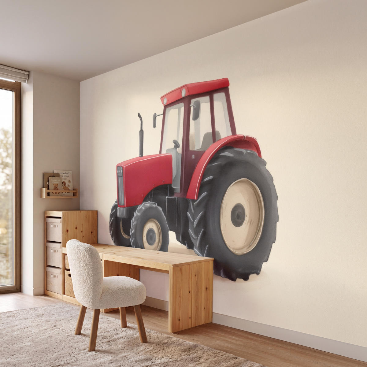 KINDERTAPETE - Traktor - Minimalistisch - Illustration - Rot - 400x260 cm - Rot, Papier (400/260cm) - OnlyWow