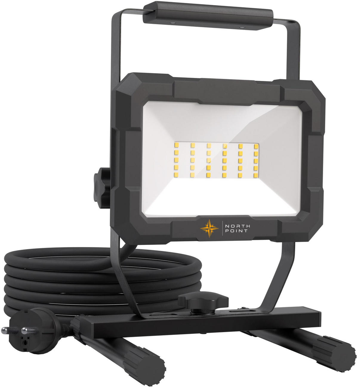 LED-BAUSTRAHLER mit Standfuß - 30W für Innen und Außen, spritzwassergeschützt, 2er-Set - Schwarz, Metall (16.3/18.4/26.1cm) - Northpoint