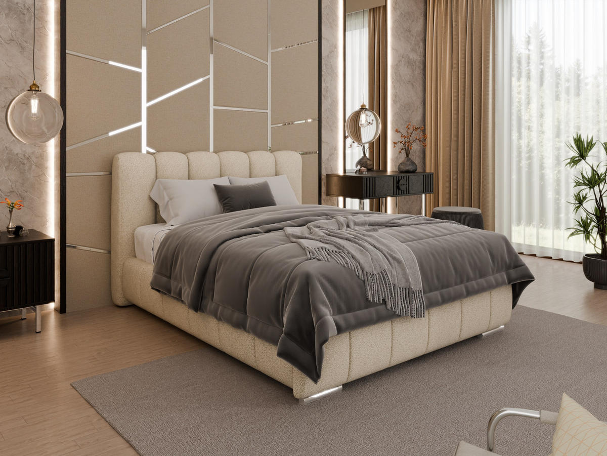 POLSTERBETT Zaira 140x200cm – Elegantes Polsterbett für modernen Wohnstil , ohne matratze, beige - Beige, Holz (140/200cm) - Panda Möbel