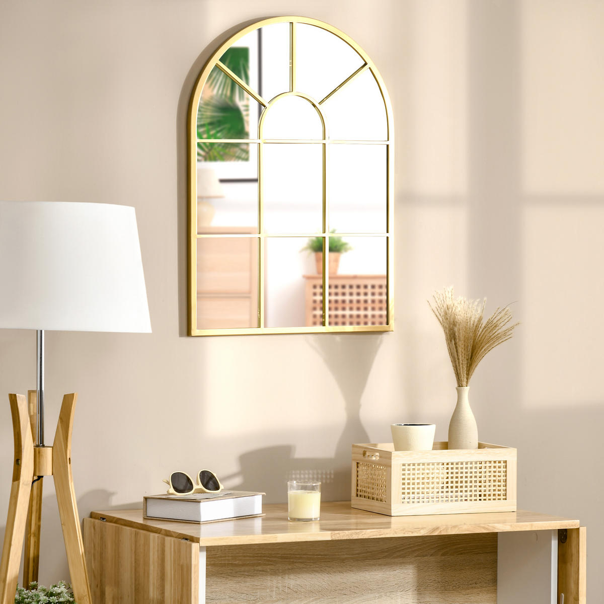 WANDSPIEGEL Fensterspiegel 70 x 50cm Flurspiegel mit Metallrahmen Gold - Goldfarben, Glas/Metall (2/50/70cm) - HOMCOM