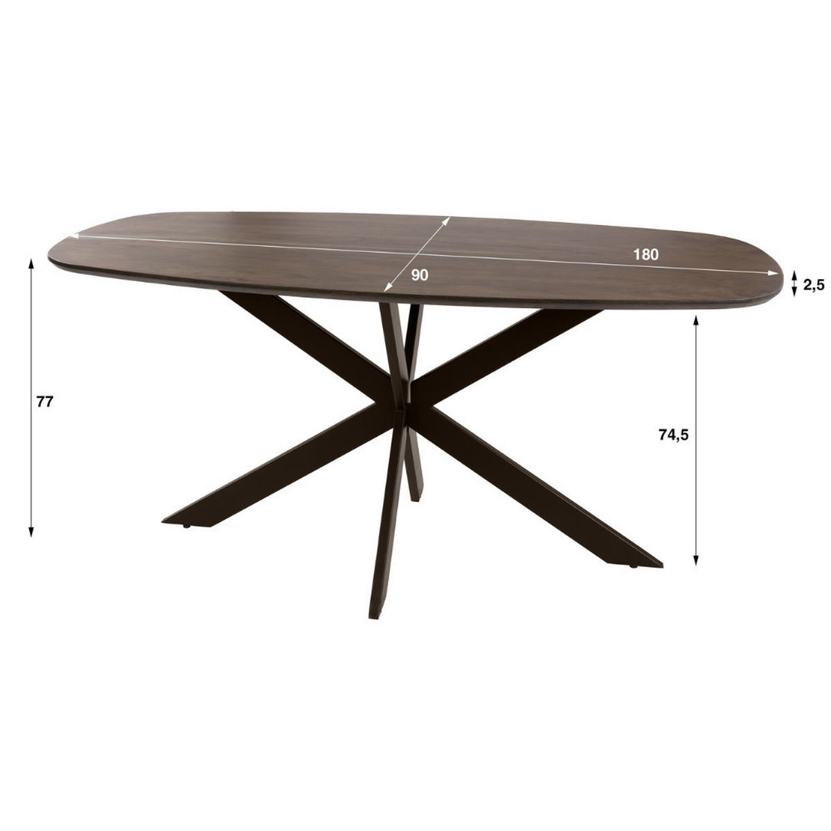 ESSTISCH ALVAR FLOW Braun Massivholztisch aus Akazie 180 cm - Dunkelbraun, Holz (180/95/77cm) - alesvelt
