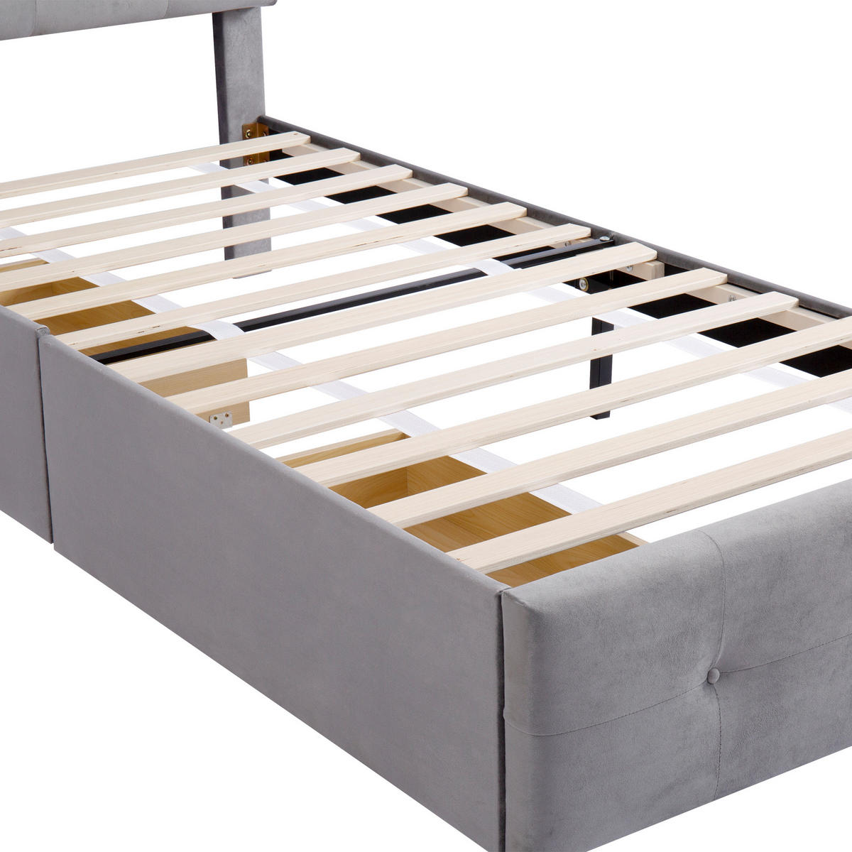 POLSTERBETT aus Samt 90x200 cm in Grau mit Schublade & Lattenrost - Grau, Textil (90/200cm) - Modfu