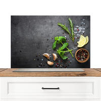 SPRITZSCHUTZ KÜCHE Limette - Kräuter - Gewürze - Grün - Grau - Beton 90x60 cm - Grün, Metall (90/0.3/60cm) - MuchoWow