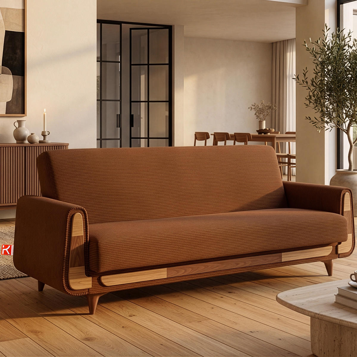 3-SITZER-SCHLAFSOFA GUSTAVO II mit Armlehnen, Orange - Orange, Holz/Holzwerkstoff (230/98/98cm) - KONSIMO®