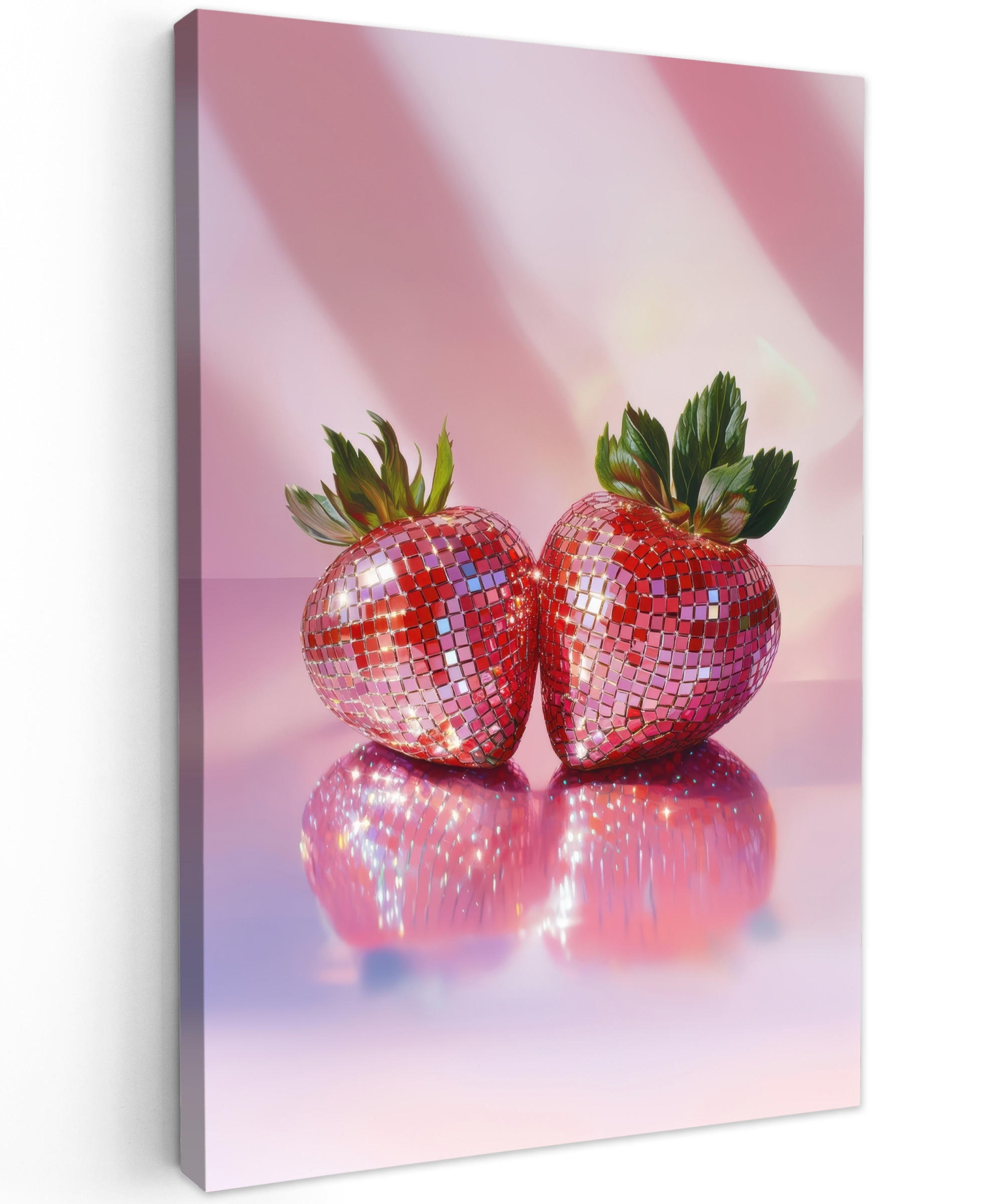 LEINWANDBILD Disco - Obst - Glitzer - Erdbeere 90x140 cm - Pink, Textil (90/140cm) - MuchoWow