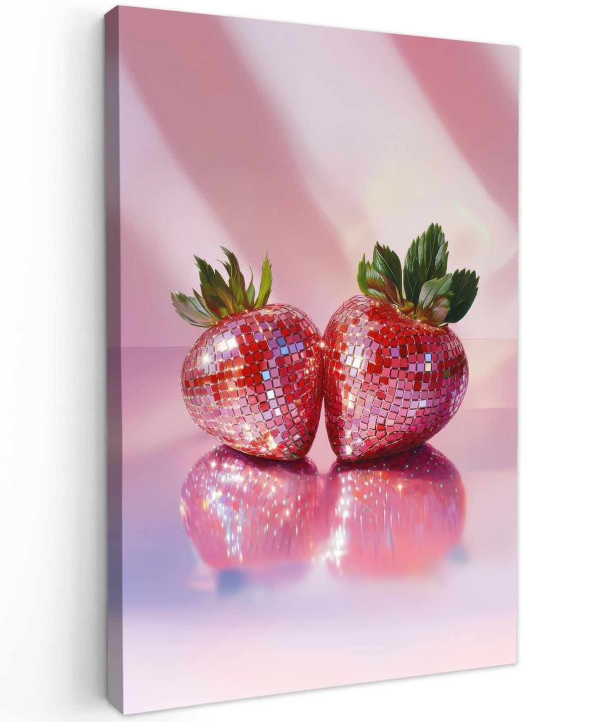 LEINWANDBILD Disco - Obst - Glitzer - Erdbeere 90x140 cm - Pink, Textil (90/140cm) - MuchoWow