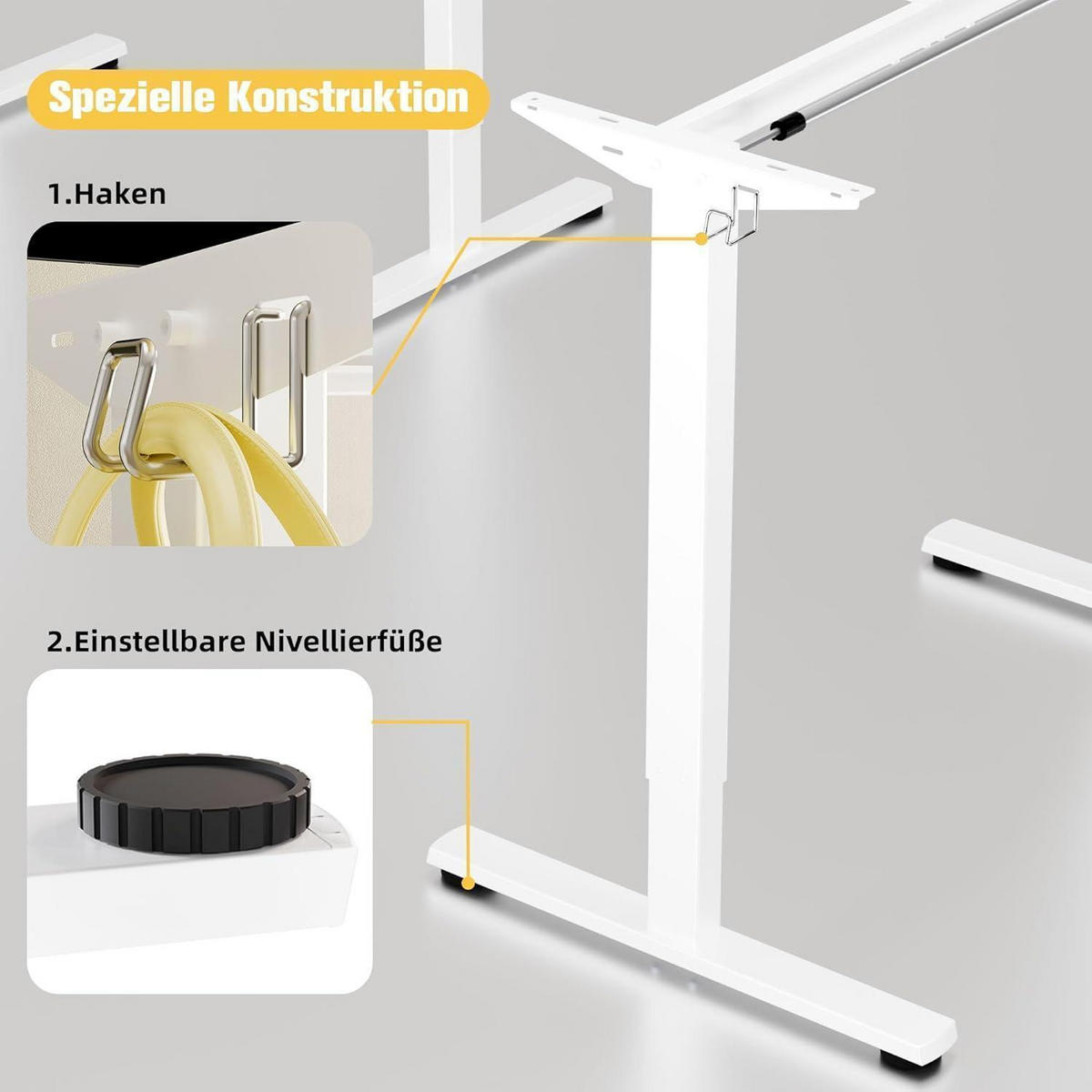 SCHREIBTISCHGESTELL elektrisch höhenverstellbar mit Memory-Funktion Weiß - Weiß, Metall (170/60/129cm)